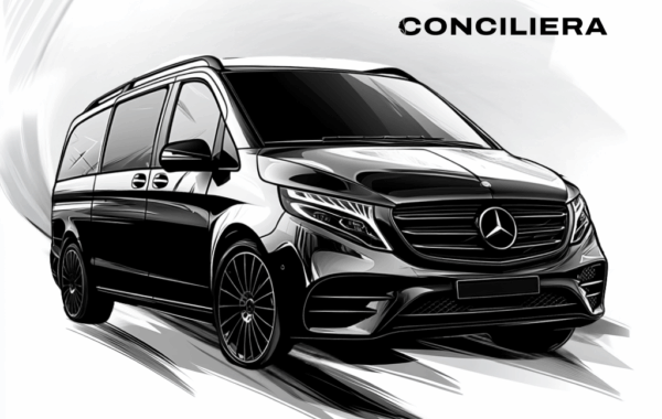 Luxury Mercedes-Benz V-Class van with professional chauffeur for group transfers and executive travel