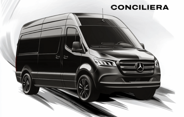 Premium Mercedes-Benz Sprinter van with professional chauffeur for VIP group and airport transfers