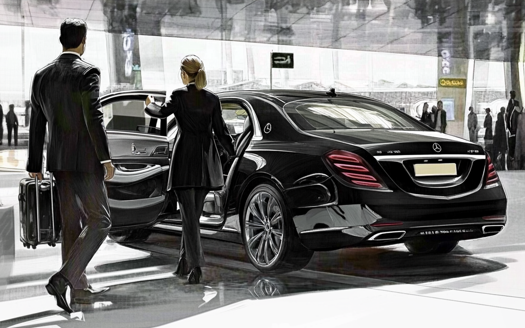 Exclusive chauffeur-driven car offering luxury airport and city transport.